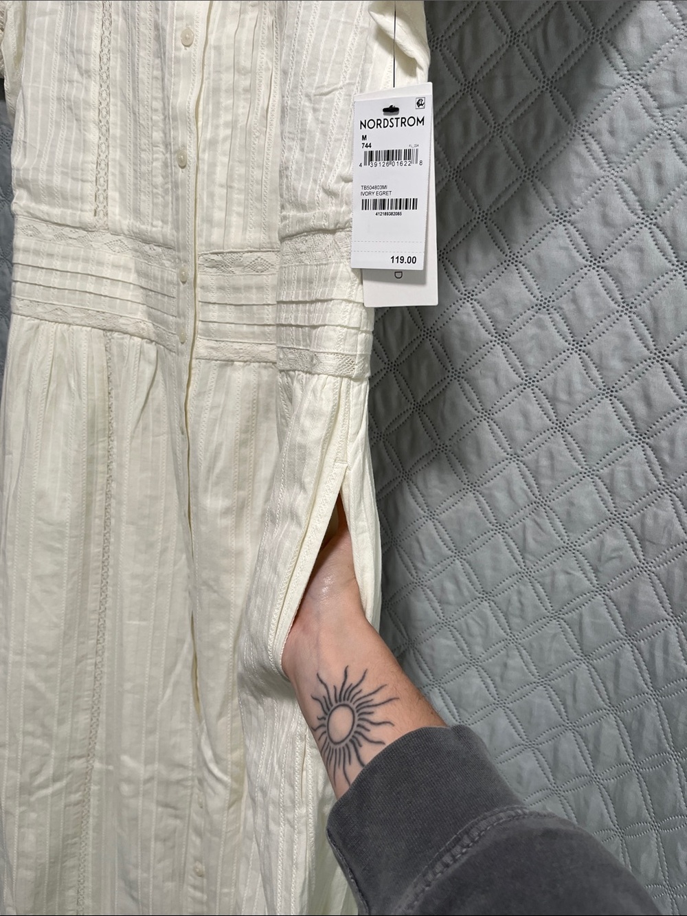 Treasure & Bond Ivory Eyelet Tiered Midi Dress with Lace Trim - Picture 4 of 5